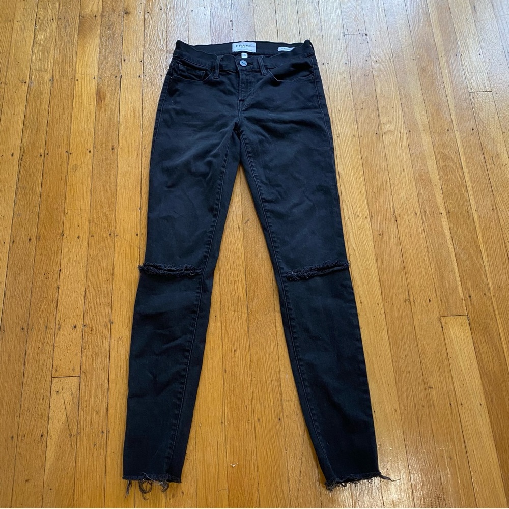 Frame Le skinny de Jeanne black ripped knee skinny jeans size 25